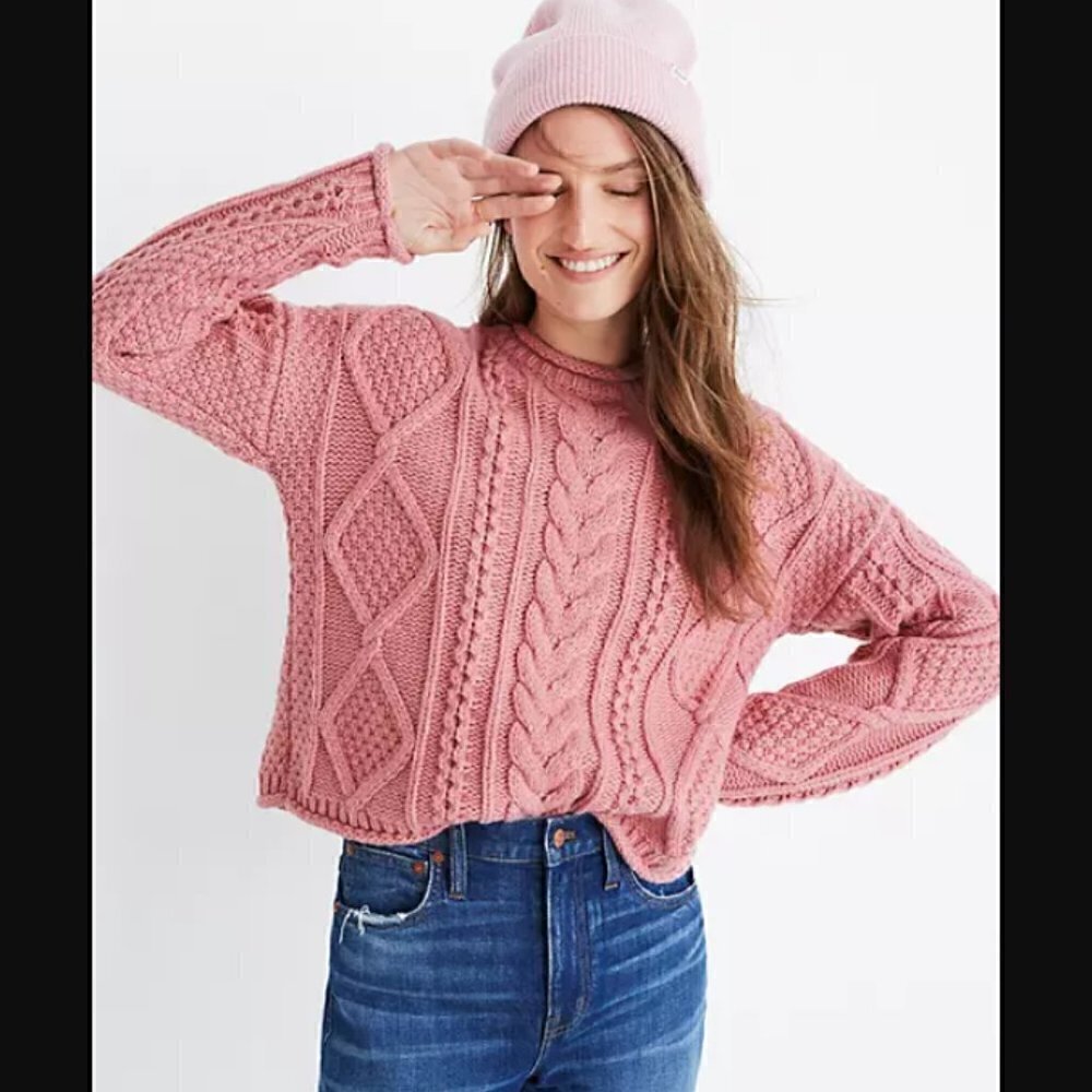 Madewell Blended Wool Slope Cableknit Pullover Sweater